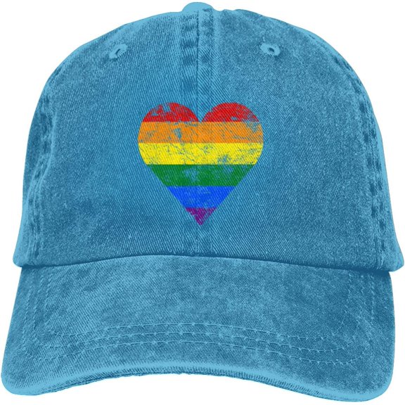 Vintage LGBT Gay Lesbian Pride Heart Flag Gifts Trucker Hat Baseball Cap for Men Women Adjustable Snapback Hat Black