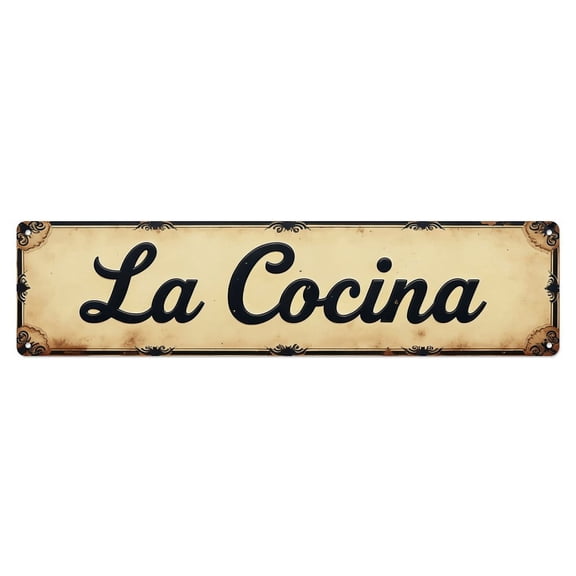 Vintage "La Cocina" Metal Sign for Kitchen, Rustic Spanish Decor with Ornate Border, Perfect for Kitchen Door or Wall Accent, Great for Farmhouse & Boho Style Homes.