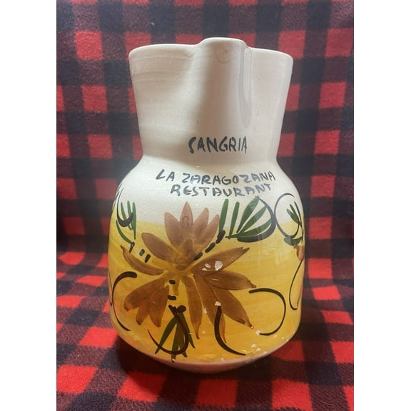 Vintage La Zaragozana Restaurant Hand Painted Ceramic Sangria Pitcher - 1980's
