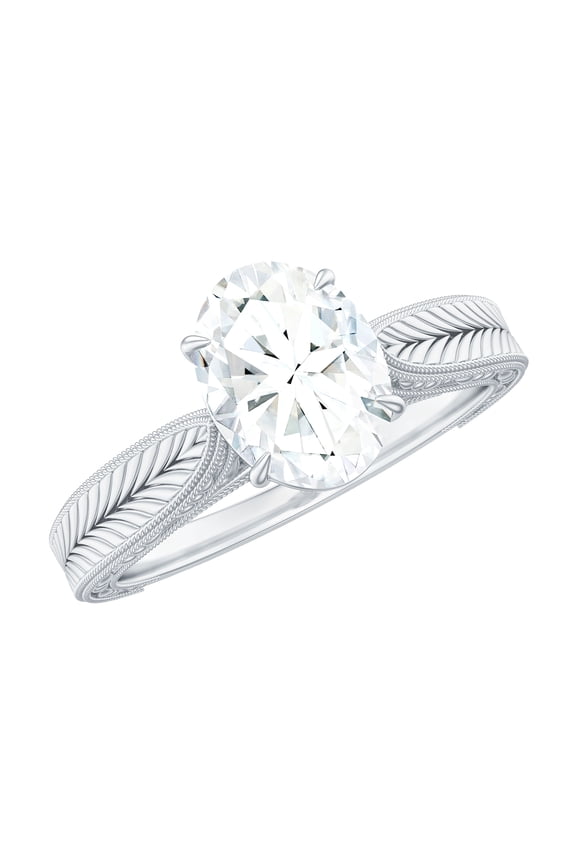 Vintage Lab Grown Diamond Oval Engagement Ring - 6x8 mm - EF-VS Grade Certified, 925 Sterling Silver, US 7.00