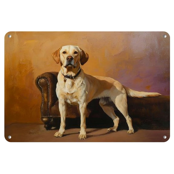Vintage Labrador Portrait Metal Sign - 12x8 Inch Iron Wall Art with Warm Tones, Perfect for Home Bars, Outdoor Decor, or for Gift, Dog Decor, 2D, Perfect for Room Decor