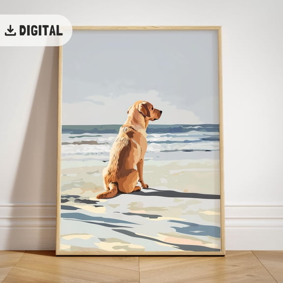 Vintage Labrador Retriever , Retro Summer Wall Art, Cute Lab Dog Coastal Beach House Decoration Dog Lover Unframed Paper Print