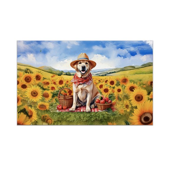 Vintage Labrador Retriever Says Hello Mother's Day Summer Sunflower Field Doormat Lab Dog Lover Gifts Indoor Outdoor Welcome Mat - 12005