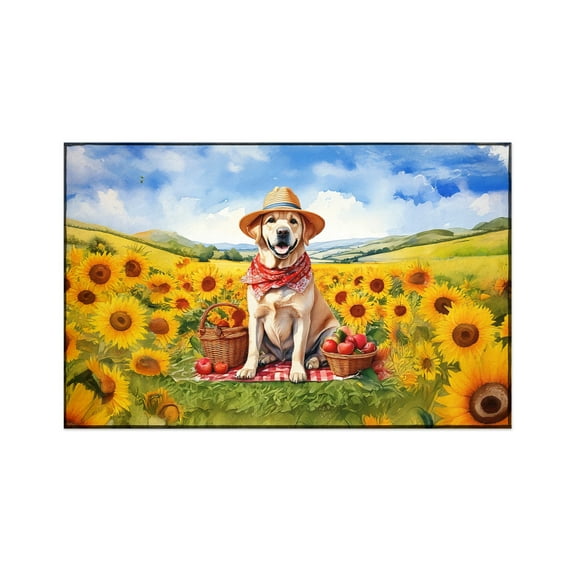 Vintage Labrador Retriever Says Hello Mother's Day Summer Sunflower Field Indoor Rug Lab Dog Lover Gifts Carpet Living Bed Room Sofa Home Decor - 12005
