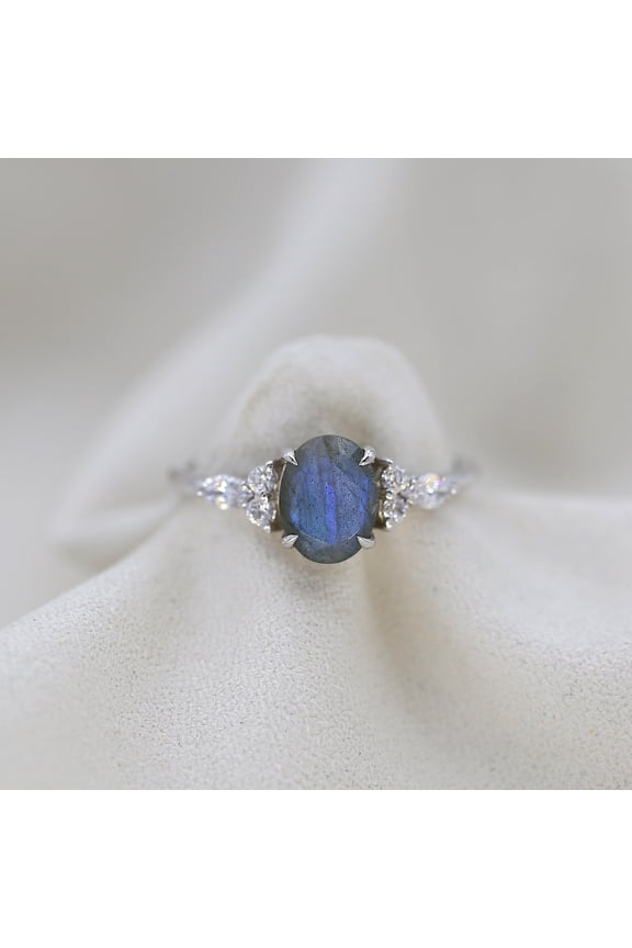 Vintage Labradorite Engagement Ring, Natural Oval Labradorite Ring, Unique Art deco Bridal Promise Ring, Anniversary Wedding Ring Gift Women