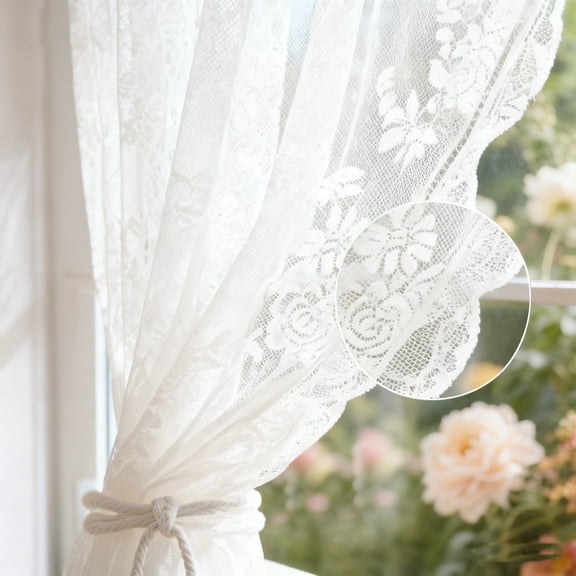 Vintage Lace Curtains 78 Inches Long-Romantic Flowers and Branch Sheer Lacy Curtains for Living Room French Door 1 Pair Rod Pocket, 40 x 78 Inch White