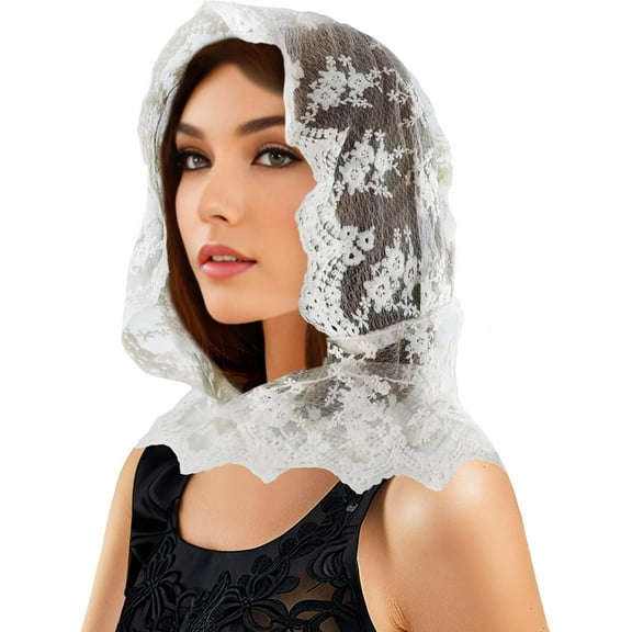 Vintage Lace Head Wrap Hood Beanie, Wedding Bridal Veil Mass Women Muslim Christian Mantilla Cathedral Head Covering