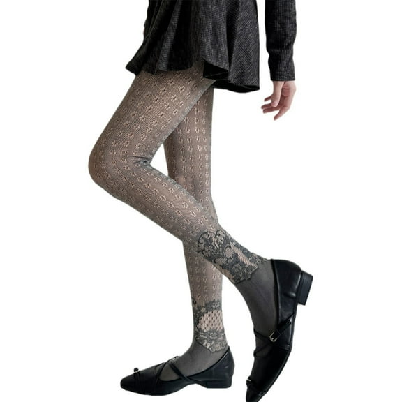 Vintage Lace Pattern Stockings Floral Mesh Tights for Fashionable Women Elegant Gray Pantyhose Leggings Hosiery