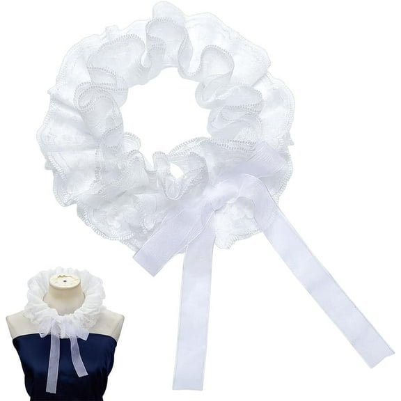 Vintage Lace Renaissance Neck Ruffle Collar 54.3x5.5 Inch White Polyester Double Layed Lace Collars Theater Cosplay Costume Collar Unisex for DIY Garment Accessories