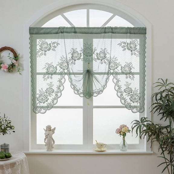 Vintage Lace Sheer Door Curtains,Butterfly Pull-out Floral Lace Non-perforated Blackout Curtains for Home Farmhouse Livng Room Decoration 1 Panels