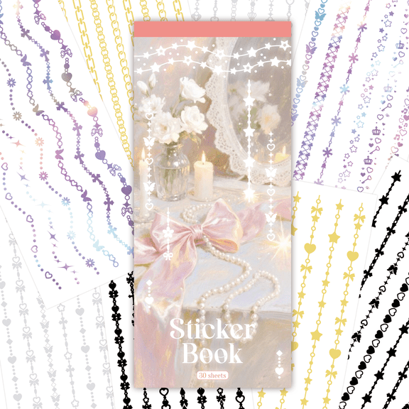 Vintage Lace Sticker Book 30 Sheets 7.8 Inch Waterproof Durable for Journal Scrapbooking Valentine's Crafting Supplies