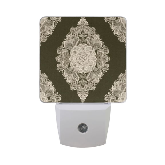 Vintage Lace Symmetrical Pattern LED Night Light Sensor Lamp Plug-in Adjustable Brightness 2 Pack