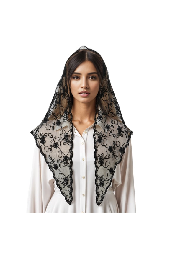 Vintage Lace Veil for Formal Occasion Latin Mass Headscarf Flower Veil Headwrap for Lady Catholic Church Mantilla Scarf