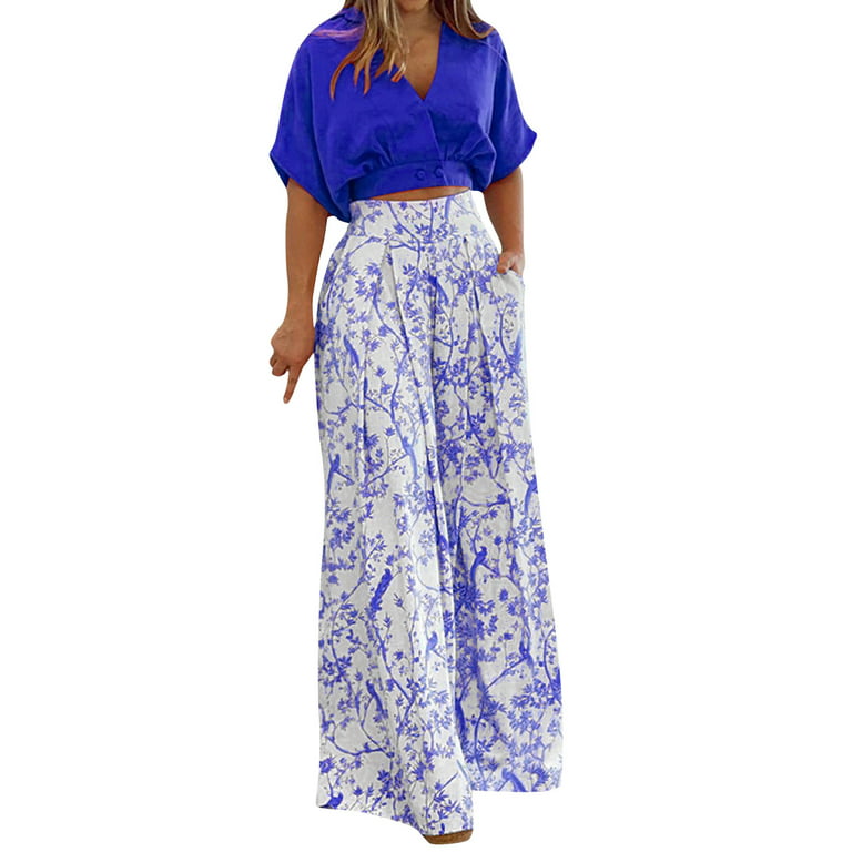 Blue Palazzo Trousers/ High Waisted Palazzo/ Wide Anniversaries