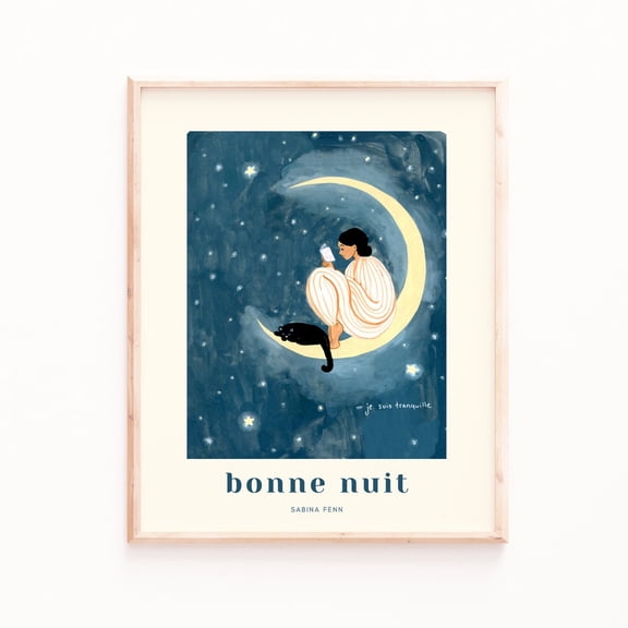 Vintage Lady Reading Scene Moon Poster