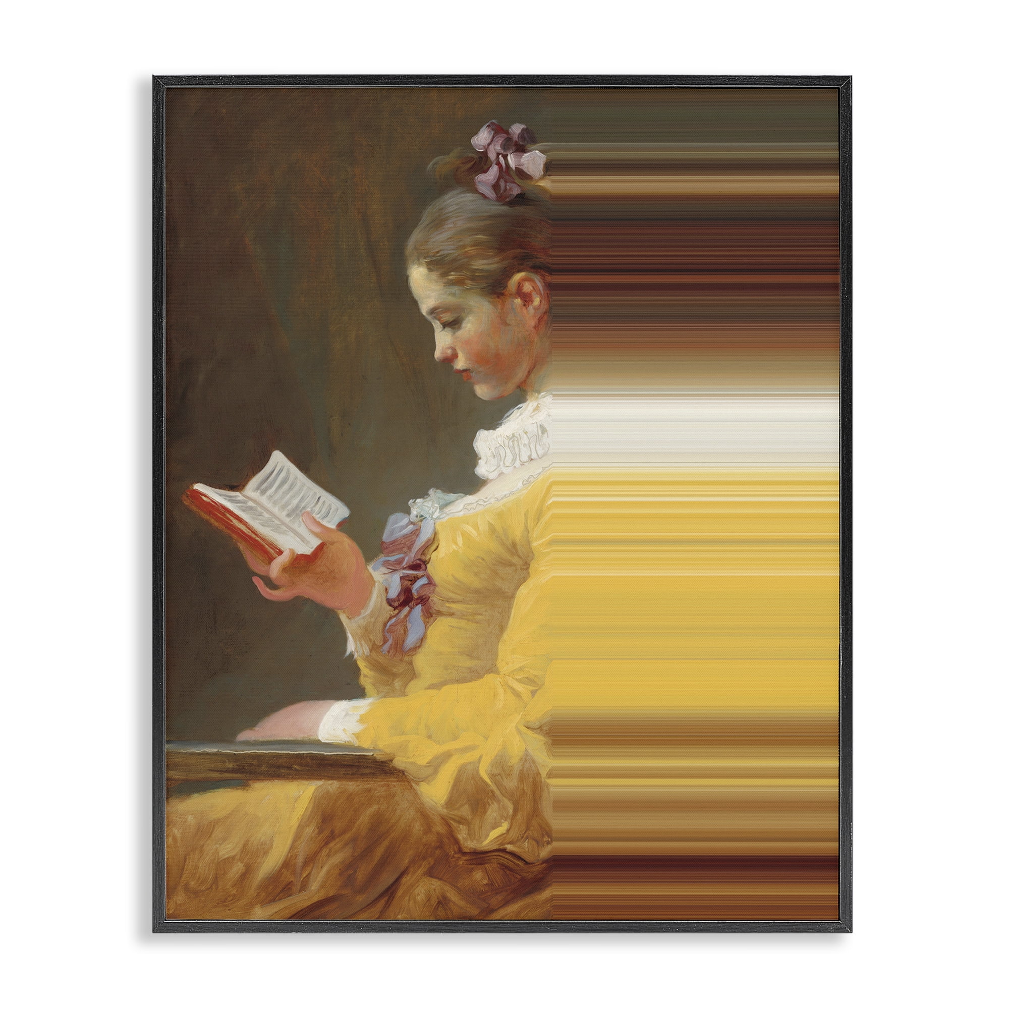 Vintage Lady Reading with Gradient Streaks Black Framed Giclee Art, design by Seven Trees Design