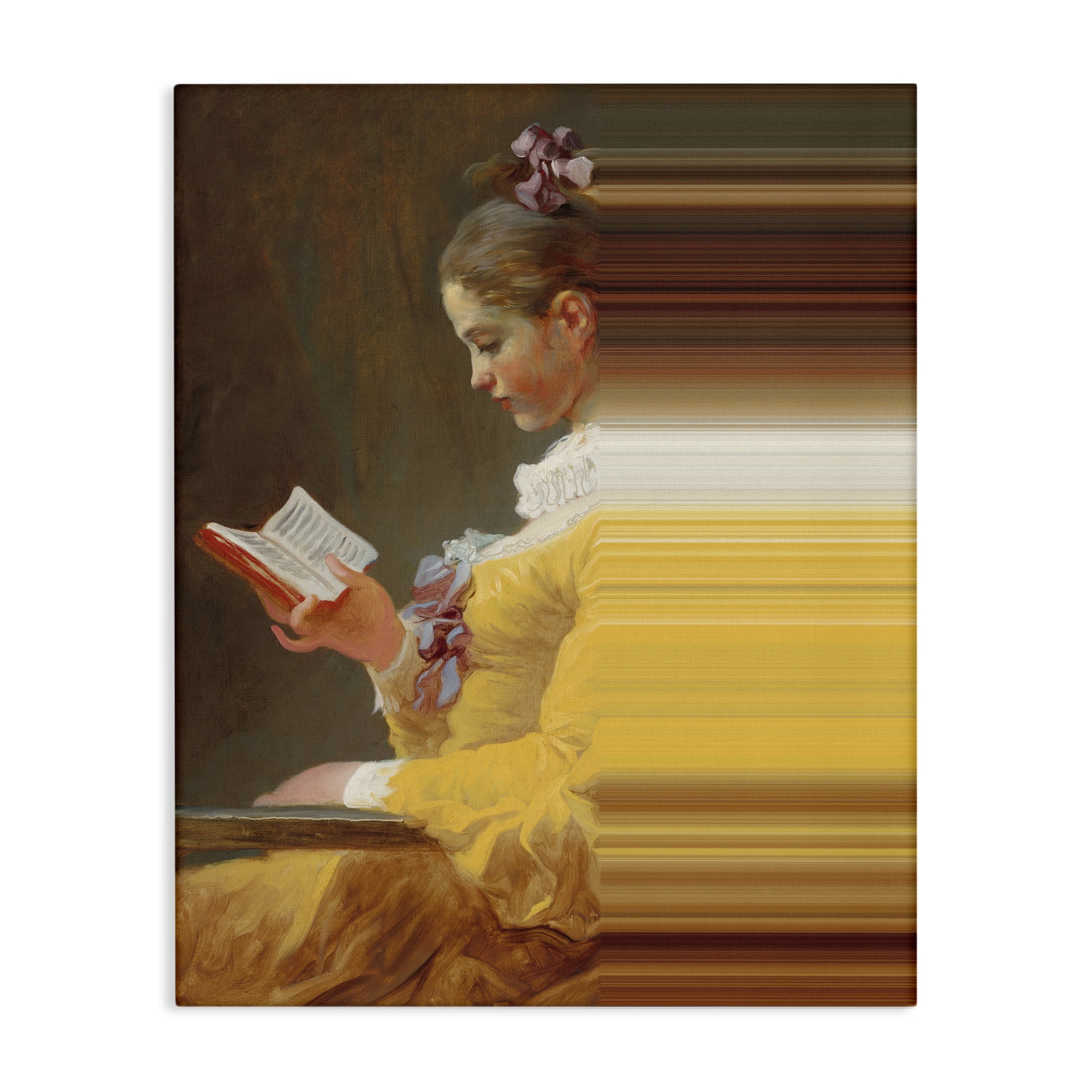 Vintage Lady Reading with Gradient Streaks Canvas Wall Art, design by Seven Trees Design