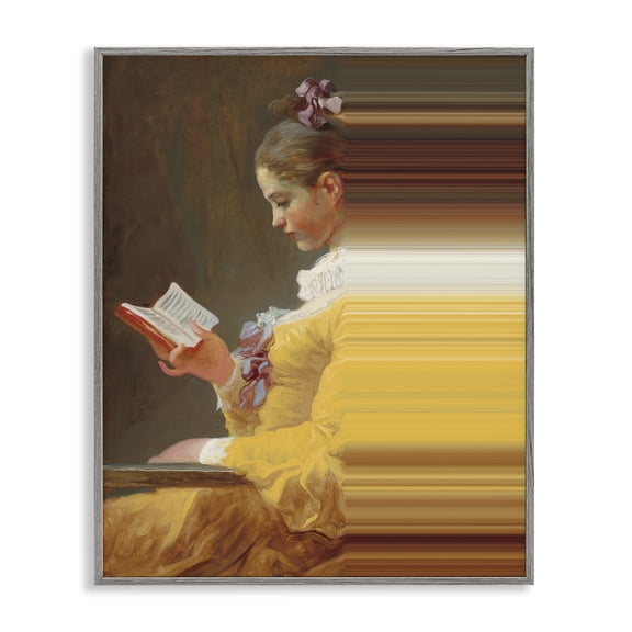 Vintage Lady Reading with Gradient Streaks Gray Framed Giclee Art, design by Seven Trees Design