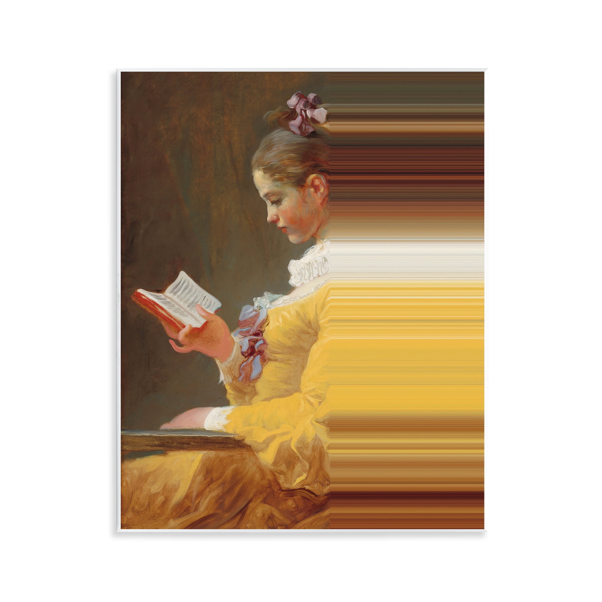 Vintage Lady Reading with Gradient Streaks Wall Plaque Art, design by Seven Trees Design