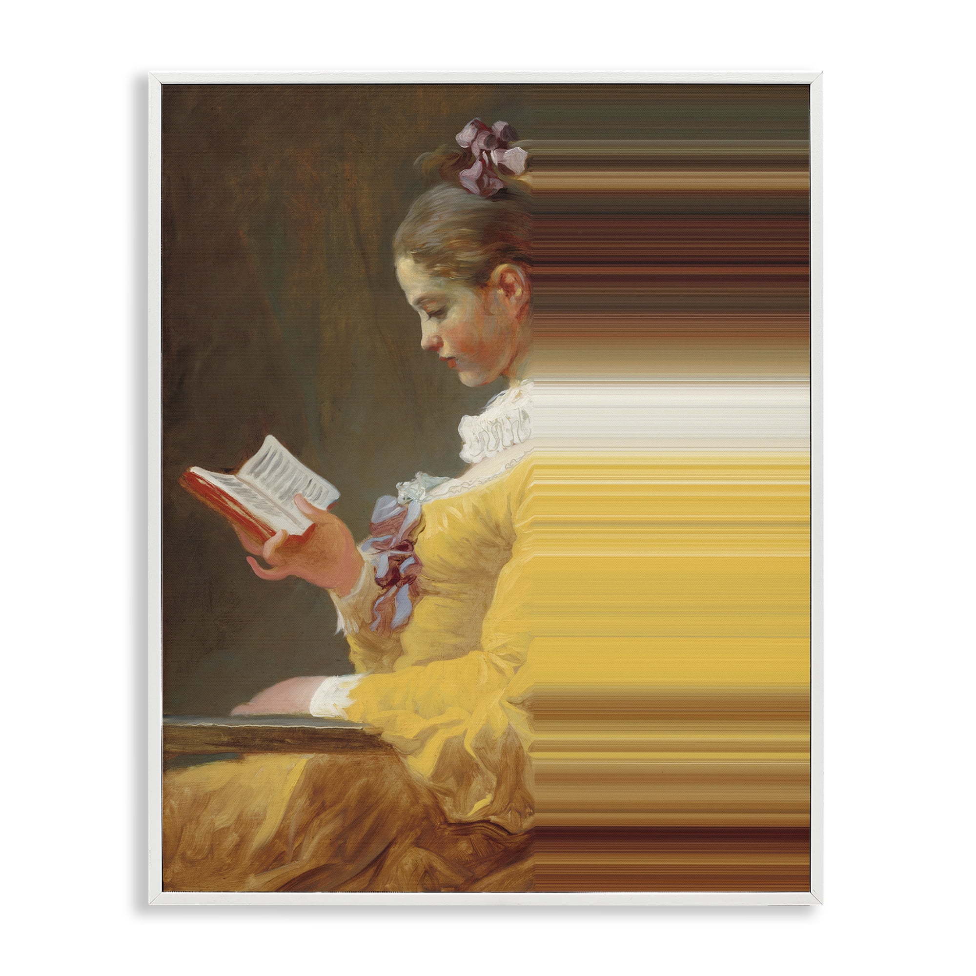 Vintage Lady Reading with Gradient Streaks White Framed Giclee Art, design by Seven Trees Design