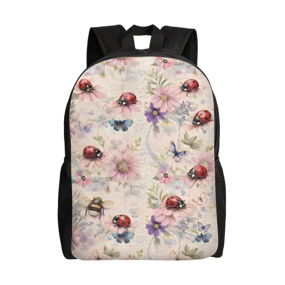 Vintage Ladybug Floral Backpack Large Capacity Laptop Bag for Men and Women