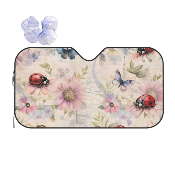 Vintage Ladybug Floral Car Windshield Sun Shade Universal Fit Auto Sun Visor Protector