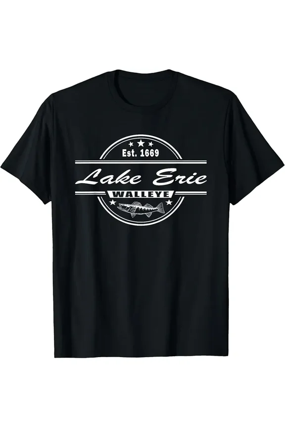 Vintage Lake Erie Walleye Fishing Graphic for Fisherman Angler Unisex Short Sleeve Casual T-Shirt