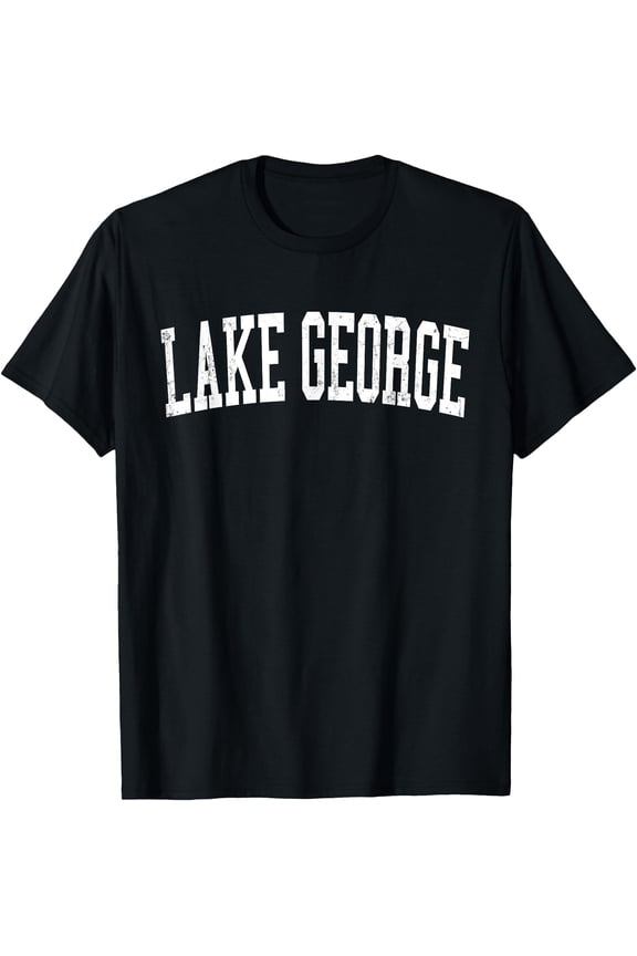 Vintage Lake George Distressed White Varsity Style T-Shirt