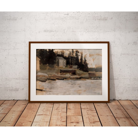 Vintage Lake House, Neutral Landscape Art Home Decor #347, Unframed Canvas Size 12x18