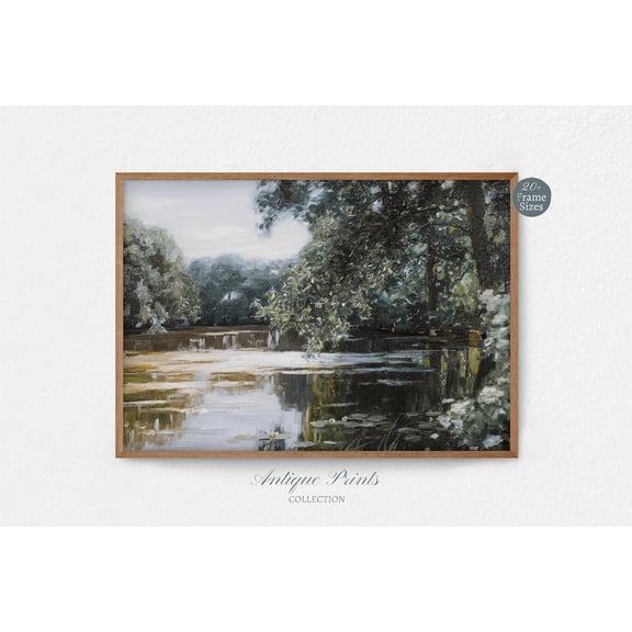 Vintage Lake Landscape, Antique Country Wall Art, Rustic Cottage Wall Decor, Countryside Wall Art, Farmouse Decor, Poster, Unframed Poster Size 8x12