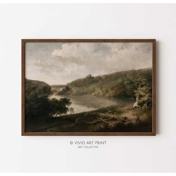 Vintage Lake Landscape Moody Valley Decor Wall Art