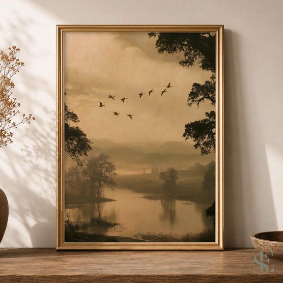Vintage Lake Landscape Wall Art Print