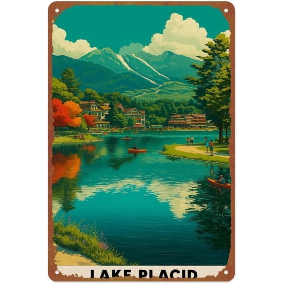 Vintage Lakefront Olympic Metal Tin Sign Wall Decor 8 x 12 Inches