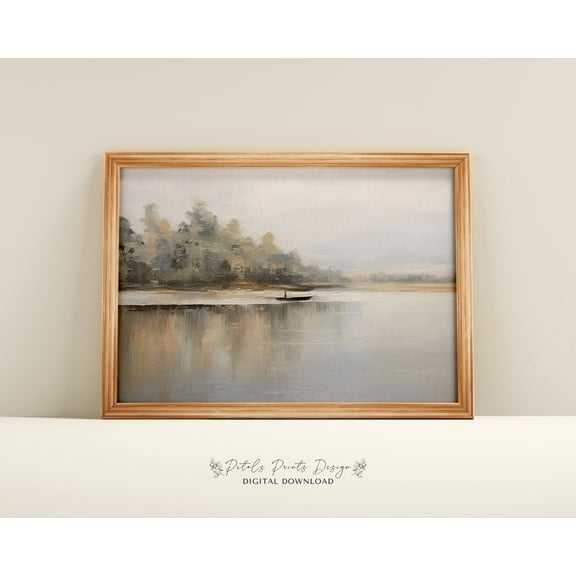 Vintage Lakeshore Print, Rustic Landscape Art Home Decor #1898, Unframed Canvas Size 8x12