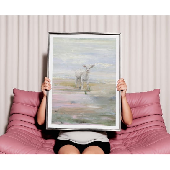 Vintage Lamb Art Print, Soft Pastel Farm Animal, Rustic Cottagecore Wall Art, Quiet Luxury Farmhouse Decor, Home Decor #728, Stretched Canvas Size 8x12