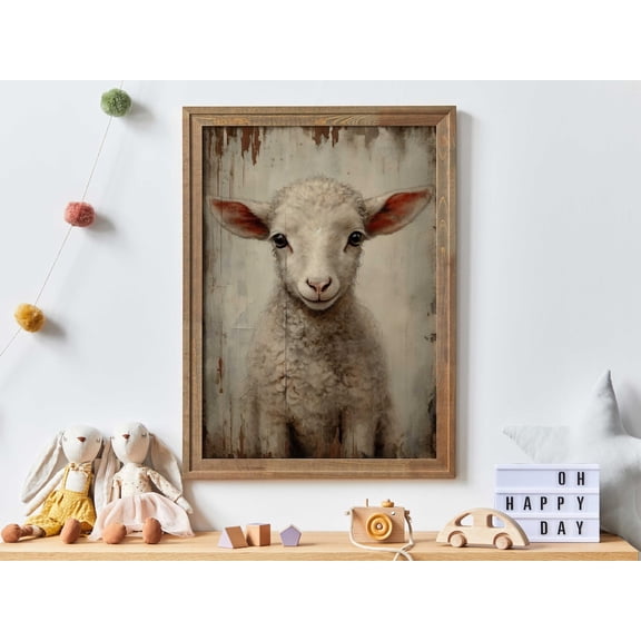Vintage Lamb Farm Animal Sheep Farmhouse Decor, Unframed Poster
