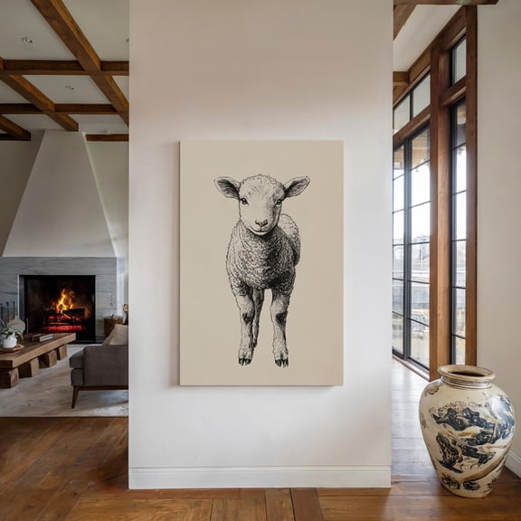 Vintage Lamb Line Drawing Print Minimalist Farmhouse Baby Animal Art On Cream Background For Rustic Nursery Wall Decor Wall Art Modern Wall Decor Art