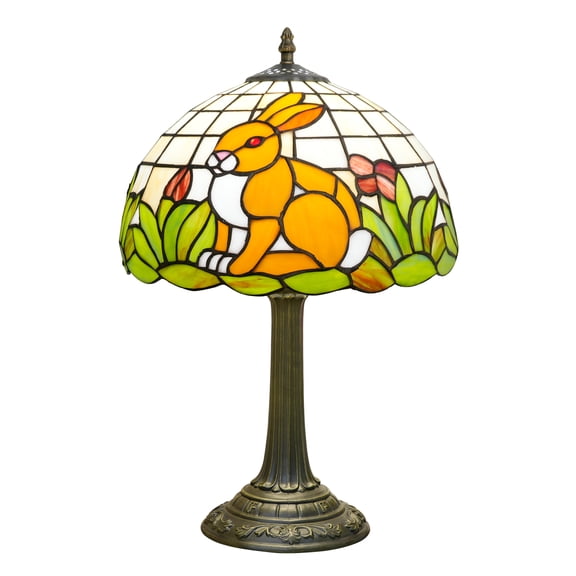 Vintage Lamp Rabbit Stained Glass Lamp 12 Inch Retro Bedroom Bedside Living Room Office Kitchen Rural Art Style Decor Fun Animal Bunny Kids Cute  Ambient Light with LED Desk lamp