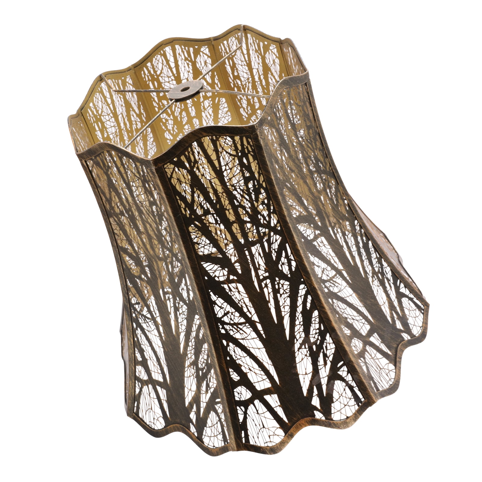 Vintage Lamp Shades Wave Metal Lampshade 10×16×14.75'' Bronze Outside and Gold Inside Etched Forest for Table Lamp or Floor Lamp Spider Fitter