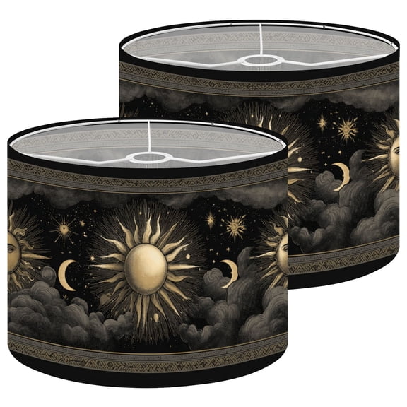 Vintage Lampshades 2 Pack Medieval Astrology Etching Moons Glowing Stars crescent gothic 13"x13"x10" Light Shade for Table Lamps Floor Lamp Shades Lampshade Replacement Easy Assembly