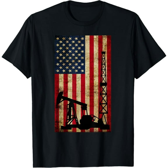 Vintage Landman USA Flag Oil Rig Pump Gas Workers Red Gifts T-Shirt