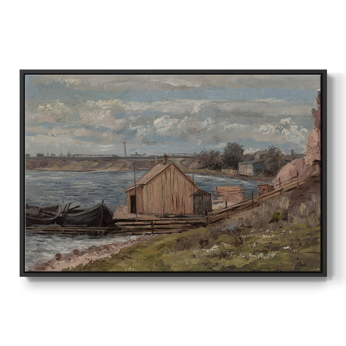 Vintage Landscape-CCCLVII By Wexford Home Framed in Black Wood Gallery Wrapped Canvas 25 in. x 37 in.