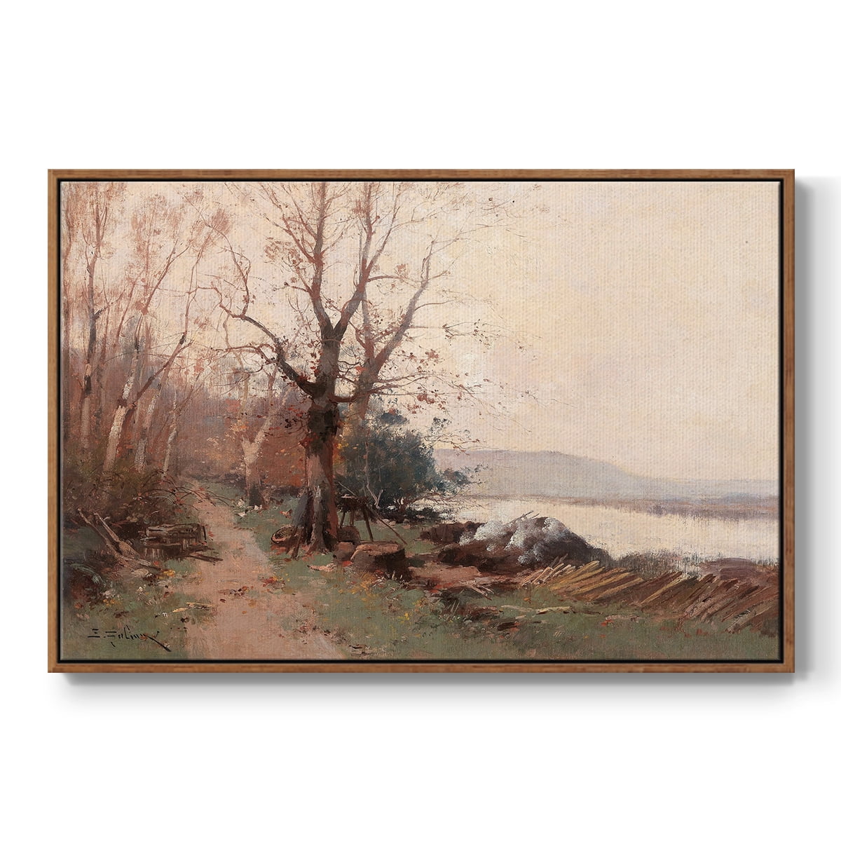Vintage Landscape-CCCLVIII By Wexford Home Framed in Walnut Wood Gallery Wrapped Canvas 25 in. x 37 in.