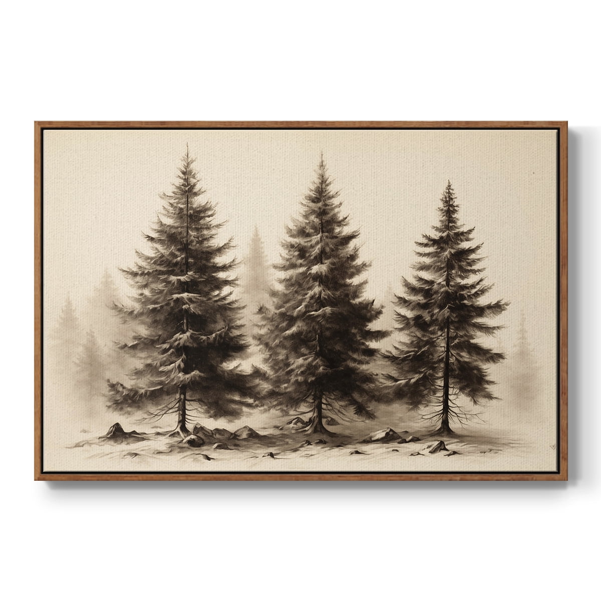 Vintage Landscape-CLXX By Wexford Home Framed in Walnut Wood Gallery Wrapped Canvas 25 in. x 37 in.
