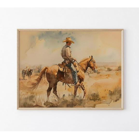 Vintage Landscape Cowboy Watercolour Painting, Western Wall Art, Mid-Century Wall Decor, Rustic Southwest Decor #Vlc17 Wall Art, Modern Wall Decor, 12x18 UNFRAMED