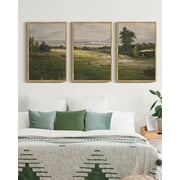 Vintage Landscape Framed Wall Art 16x24in3pcs Large The Vast Grassland Retro Classic Paints Rustic Farmhouse Living Room