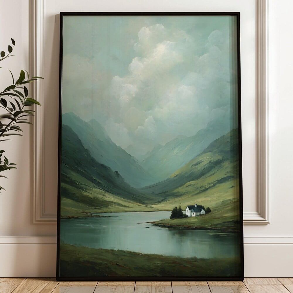 Vintage Landscape Poster, Mountain And Lake, Rustic Cottagecore for ...