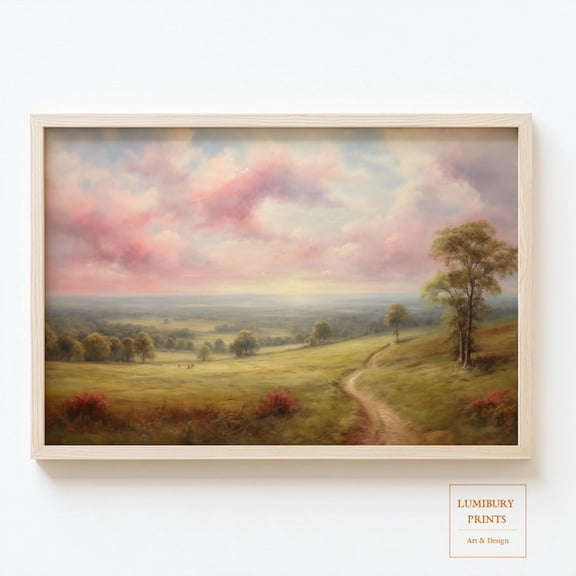 Vintage Landscape Print, Country Path Wall Art, Peaceful Hill, Spring Nature Print, Pastel Botanical Decor, Home Decor #2360, Unframed Poster Size 8x12