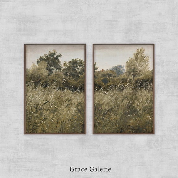 Vintage Landscape Print, Field Paintings, Split Panel Print Set 2 Unframed Paper Print 20x30