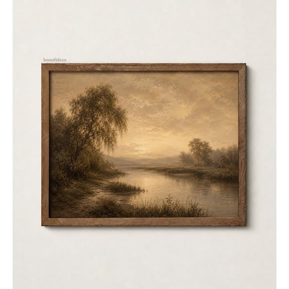 Vintage Landscape River Serene Nature Scenery